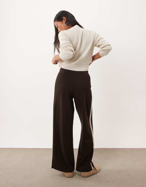 JDY Petite wide leg pants with side stripe in brown, 5 of 5