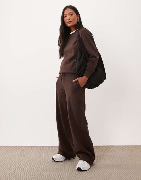 JDY Petite wide leg sweat sweatpants in chocolate brown - part of a set - view 1