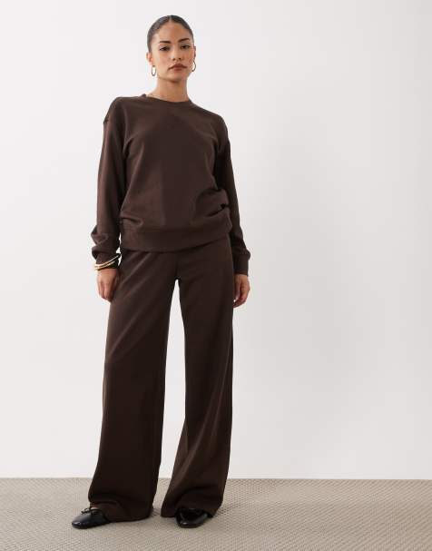 JDY Petite wide leg sweat trackies in chocolate brown (part of a set) - view 1