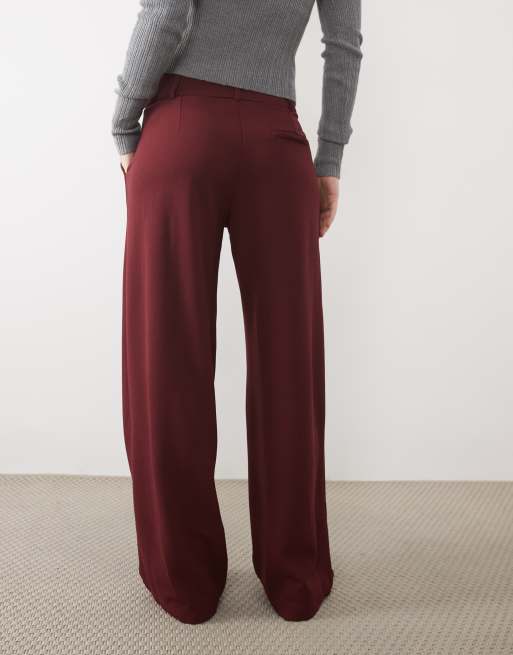 JDY Petite wide leg tailored trousers in burgundy, 5 of 5