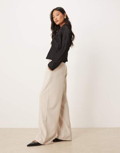 JDY Petite wide leg tailored trousers in stone - view 1