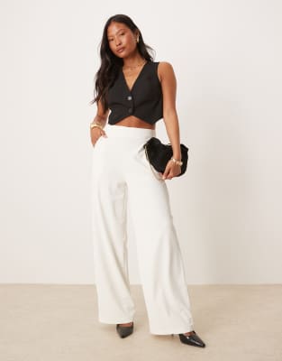 JDY Petite JDY Petite wide leg tailored trousers in white