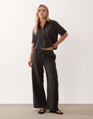 JDY Petite wide leg trousers co-ord in brown stripes
