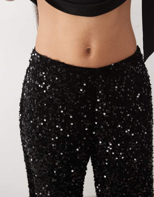 JDY Petite wide leg trousers in black sequins, 3 of 5