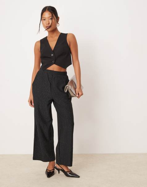 JDY Petite wide leg trousers in black - view 1