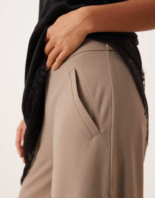JDY Petite wide leg trousers in dark beige, 2 of 5