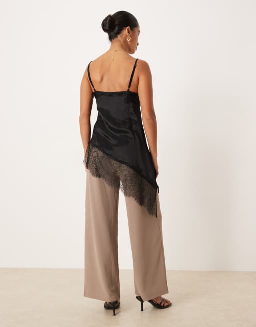 JDY Petite wide leg trousers in dark beige, 3 of 5