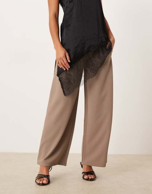 JDY Petite wide leg trousers in dark beige, 4 of 5