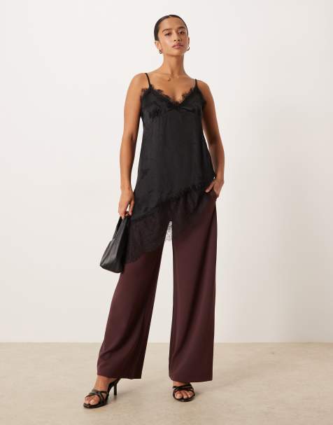 JDY Petite wide leg trousers in dark plum - view 1