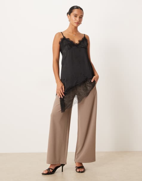 JDY Petite wide leg trousers in dark beige