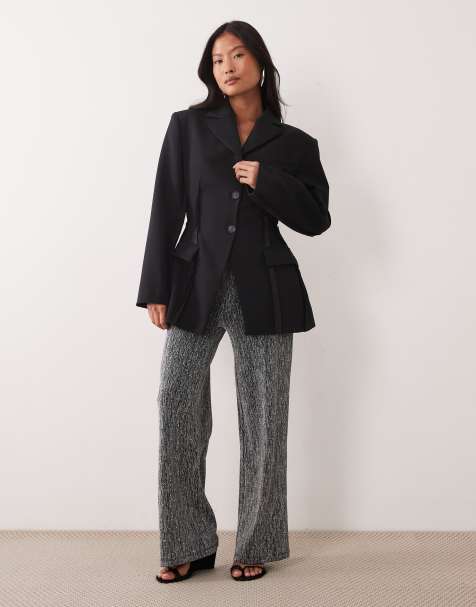 JDY Petite wide leg trousers in silver glitter - view 1