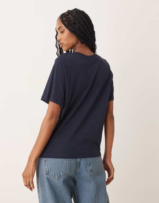 JDY pink heart print T-shirt in navy