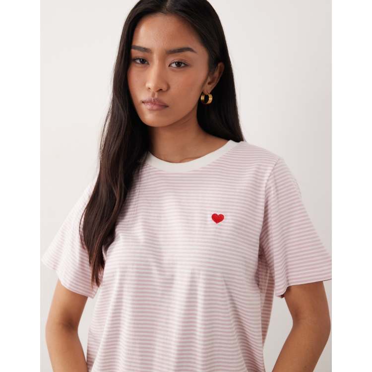 JDY pink heart print T-shirt in pink stripes | ASOS