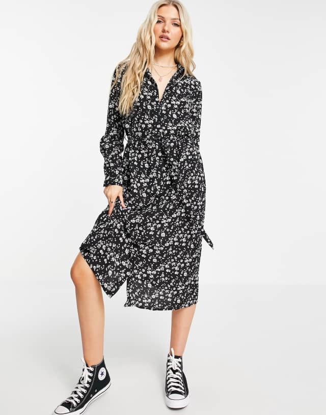 JDY Piper long sleeve woven midi dress in white floral print