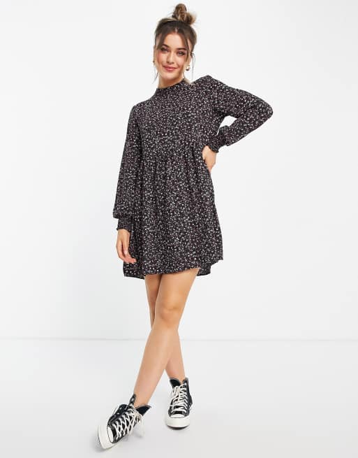 JDY Piper long sleeve woven mini dress in pink floral print, 4 of 4