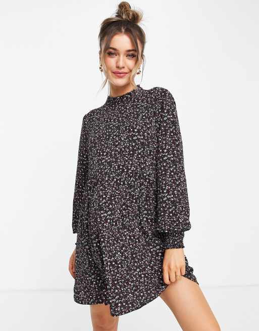 JDY - Piper - Mini jurk met lange mouwen en fijne roze bloemenprint