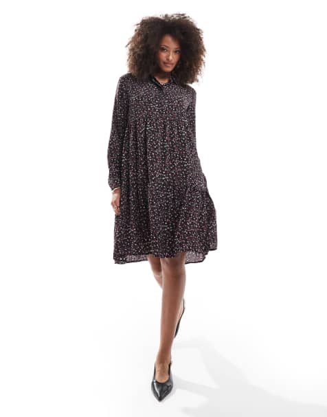JDY piper mini smock dress in pink ditsy print