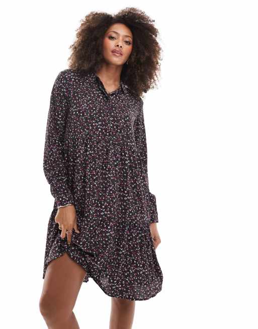 JDY piper mini smock dress in pink ditsy print