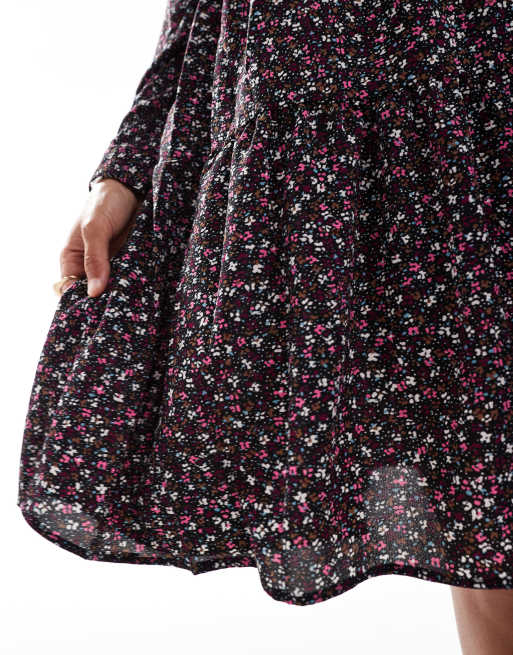 JDY piper mini smock dress in pink ditsy print, 3 of 4