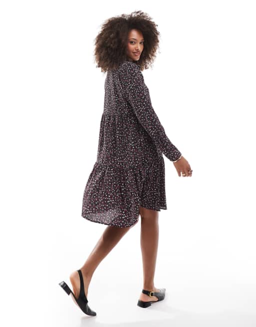 JDY piper mini smock dress in pink ditsy print