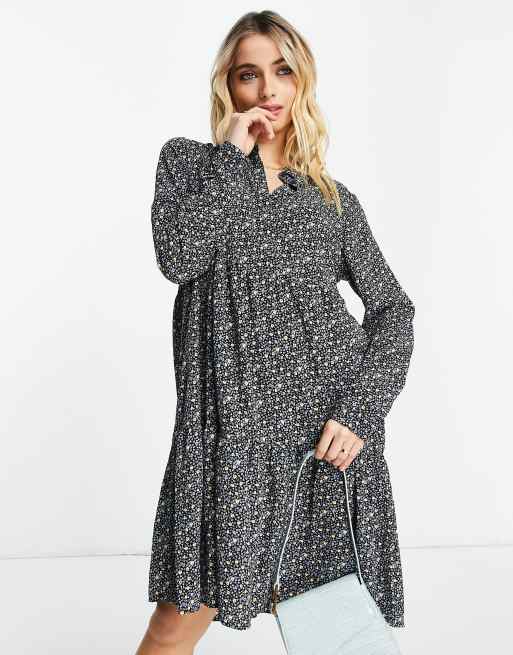 JDY Piper smock midi shirt dress in black ditsy print | ASOS