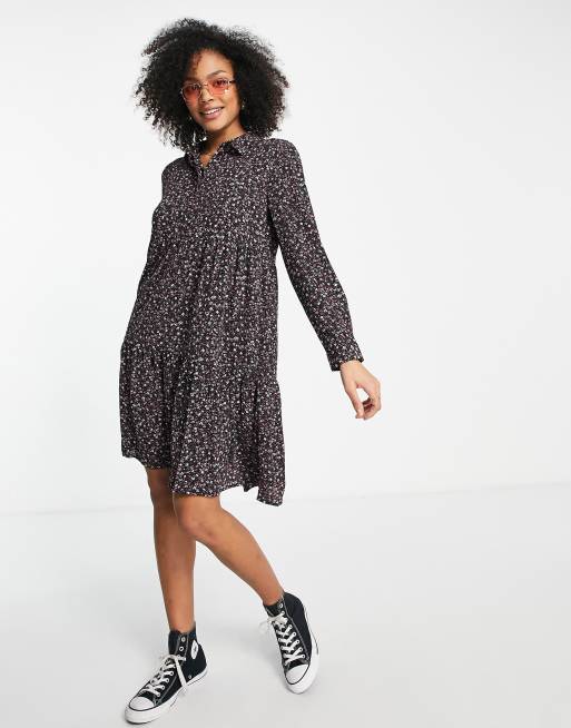 JDY piper smock mini shirt dress in ditsy print ASOS
