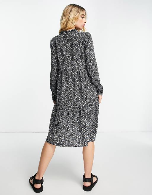 JDY - Piper - Vestito camicia midi stile grembiule nero con stampa a fiorellini, 2 di 4