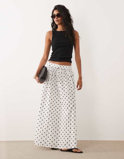 JDY pleated maxi skirt in white polka dots - view 1