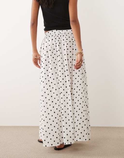JDY pleated maxi skirt in white polka dots, 5 of 5