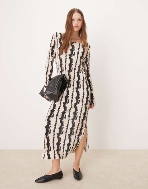 JDY plisse midi dress in abstract print - view 1