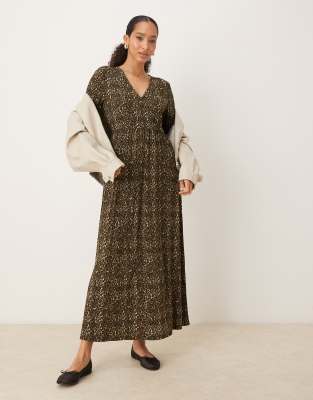 JDY - Plissiertes Maxikleid mit Animal-Print-Brown