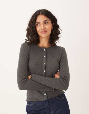 pointelle cardigan in dark gray