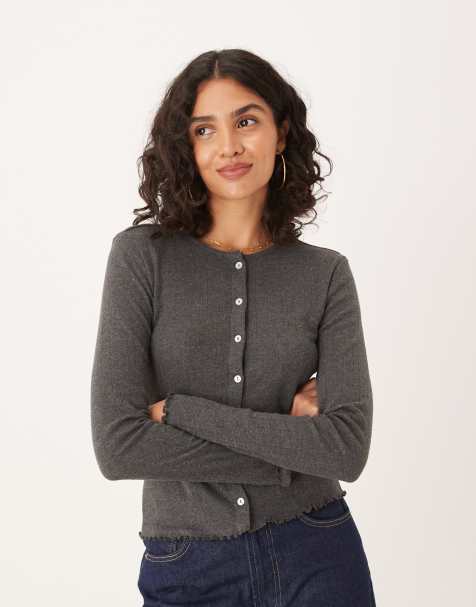 JDY pointelle cardigan in dark grey - view 1