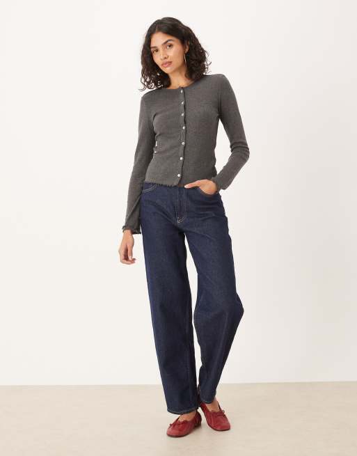 JDY pointelle cardigan in dark grey, 4 of 4