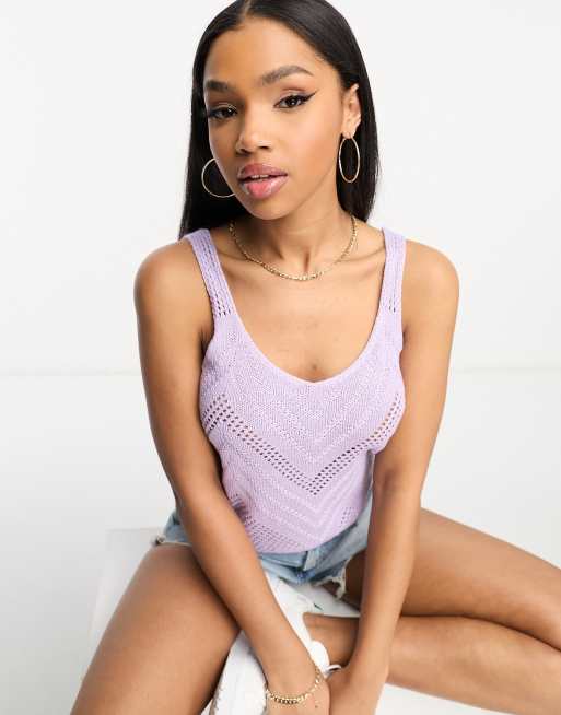 JDY pointelle knitted singlet in lilac