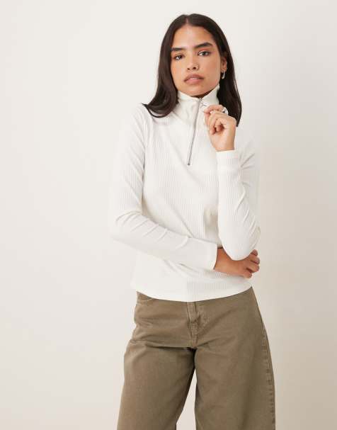 JDY - Polo en maille à col zippé - Blanc - view 1