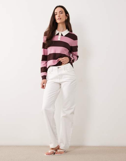 JDY polo en maille à rayures roses et marron, 2 de 4