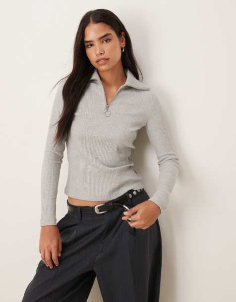 JDY - Polo in maglia grigia con zip corta - view 1