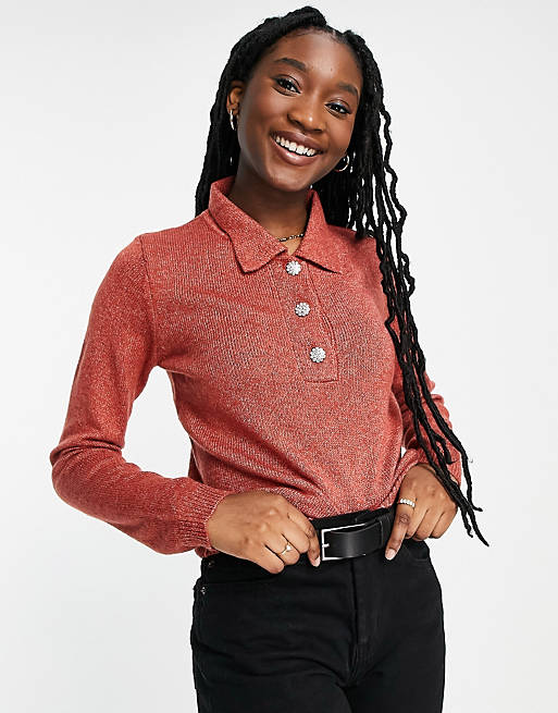  JDY polo jumper with button detail in red 