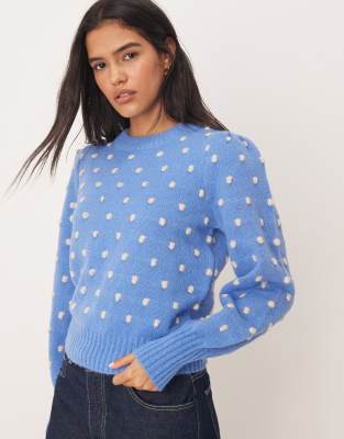Jdy Pom Pom Sweater In Blue