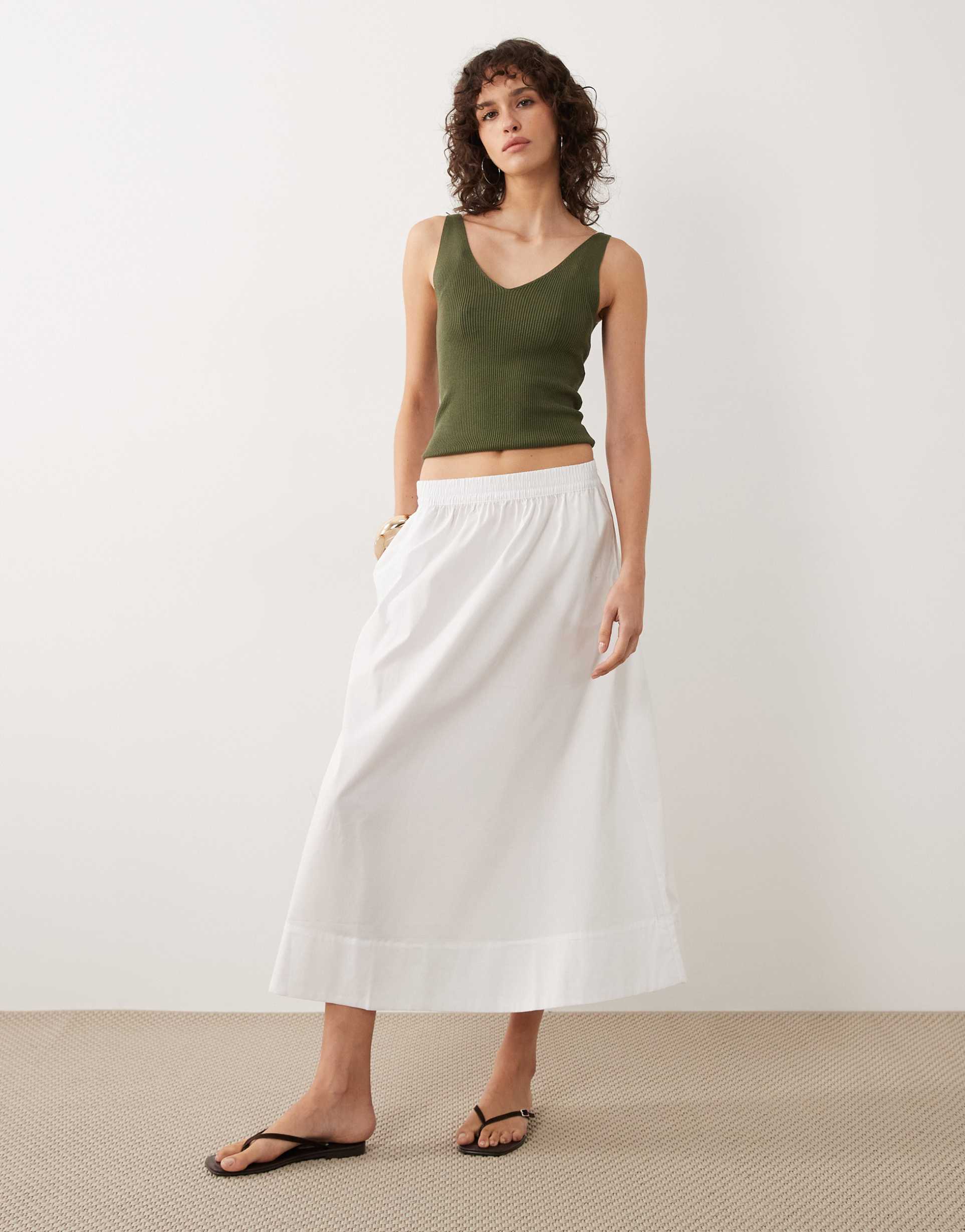 jdy poplin midaxi skirt in white