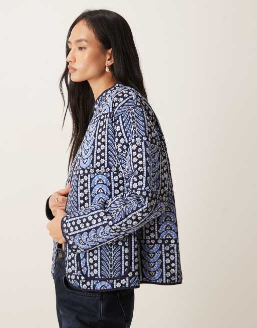 JDY printed quilted jacket in light blue patchwork, 2 of 4