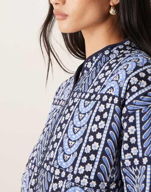 JDY printed quilted jacket in light blue patchwork, 3 of 4