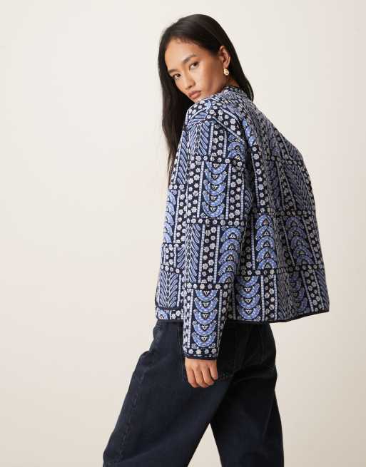 JDY printed quilted jacket in light blue patchwork, 4 of 4