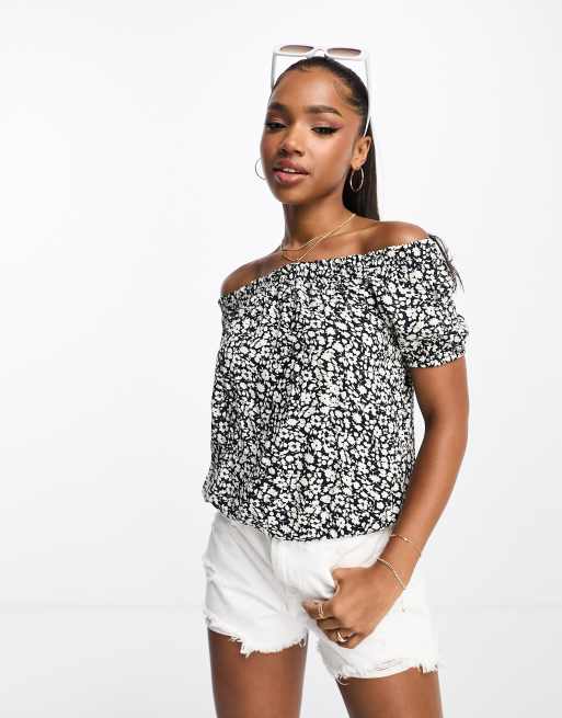 Navy and white outlet bardot top