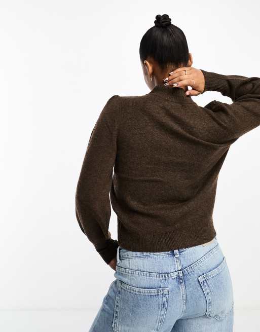 JDY puff sleeve jumper in chocolate ASOS