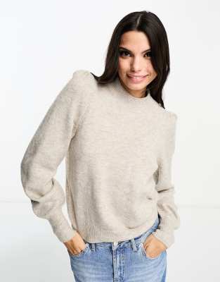 JDY puff sleeve jumper in stone-Grey