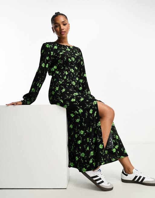 Asos black best sale floral midi dress