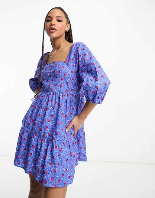 blue strawberry dress Just A Theory Light Blue Strawberry Printed Dress, X-Small - The Mint Julep Boutique main image 0