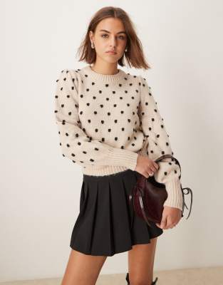 JDY puffy sleeve textured jumper in stone